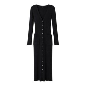 J.Crew Merino Wool Blend Ribbed Knit Black Cardigan Midi Dress Size M Old Money